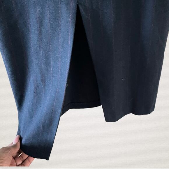 Zara Pinafore Midi Dress Womens Navy/Red Medium Pinstripe Overalls Casual Basic - Picture 6 of 8